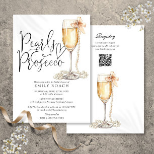 Perlen und Prosecco QR Code Blaues Brautparty Einladung