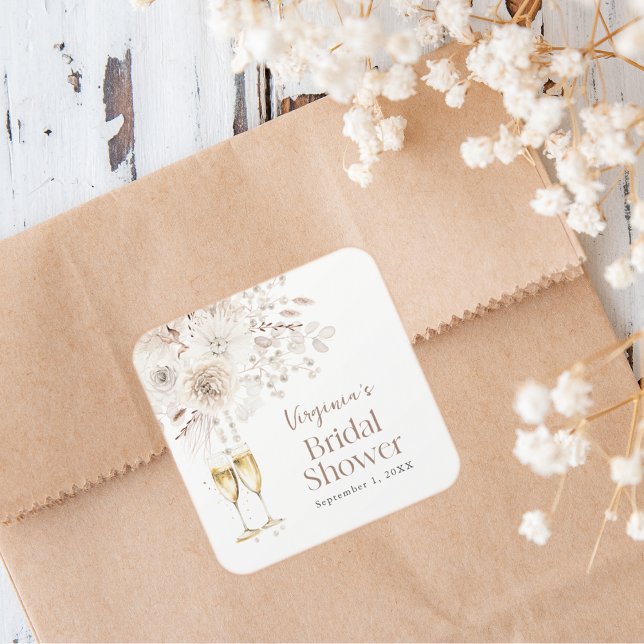 Perlen und Prosecco Quadratischer Aufkleber (Pearls and Prosecco Square Sticker
)