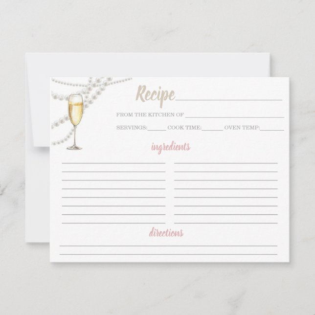 Perlen und Prosecco-Rezept-Karte RSVP Karte (Vorderseite)