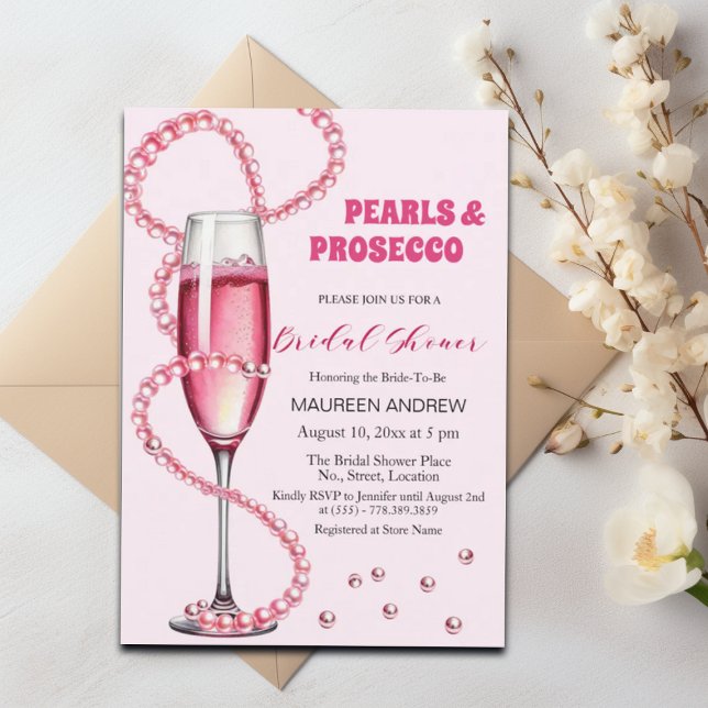 Perlen und Prosecco Rosa Brautparty Einladung (Von Creator hochgeladen)