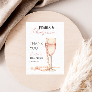 Perlen und Prosecco Rosa Brautparty Gefallen Dankeskarte