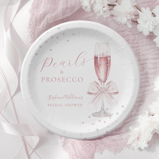 Perlen und Prosecco-rosa Brautparty Pappteller (Von Creator hochgeladen)