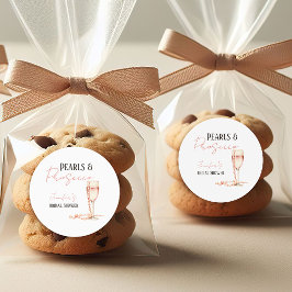 Perlen und Prosecco Rosa Brautparty Runder Aufkleber