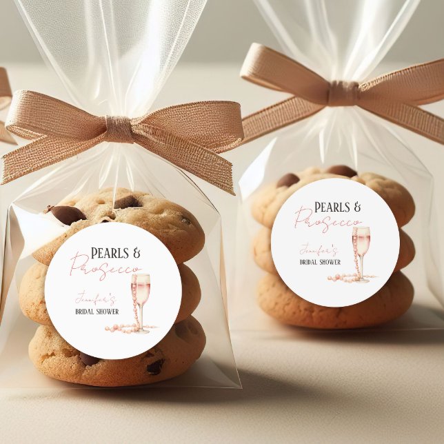 Perlen und Prosecco Rosa Brautparty Runder Aufkleber (Von Creator hochgeladen)