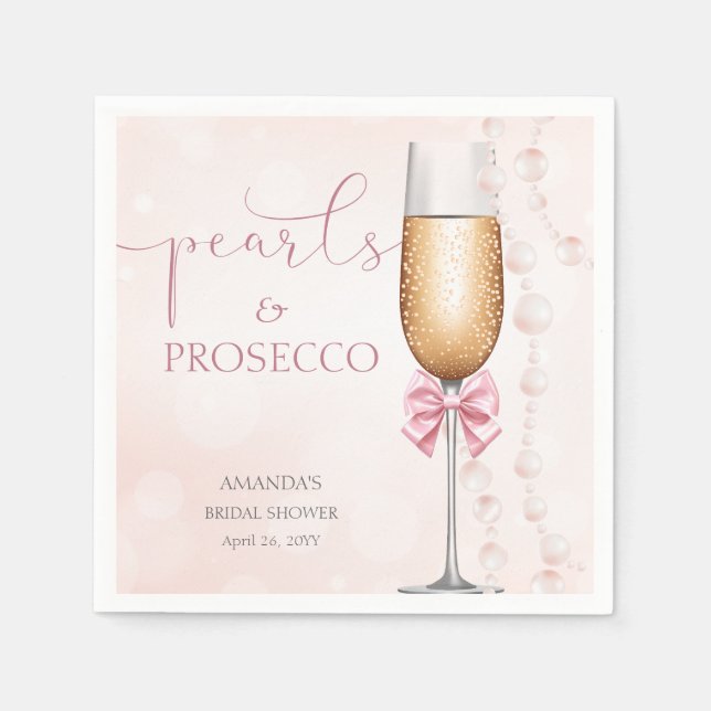 Perlen und Prosecco-rosa Brautparty Serviette (Vorderseite)