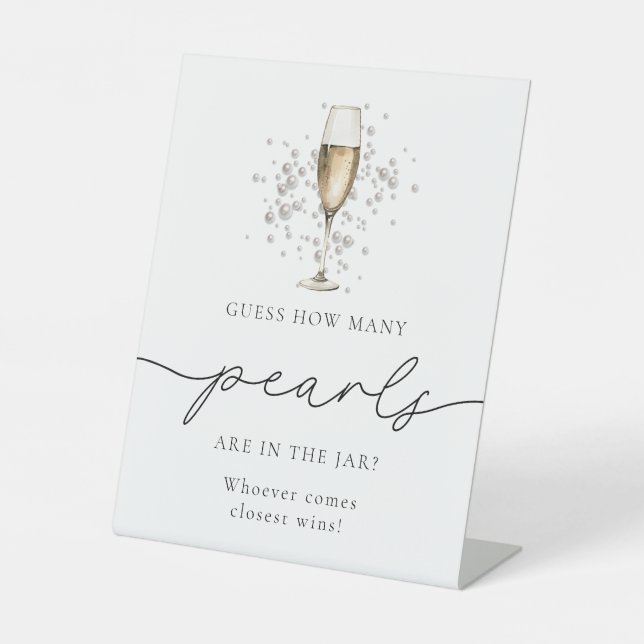 Perlen und Prosecco schätzen, wie viele Perlen spi Sockelschild (Vorderseite)