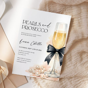 Perlen und Prosecco Schwarze Schleife Brautparty-E Einladung