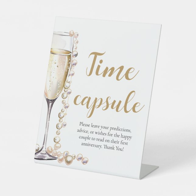 Perlen und Prosecco Time Kapsel Brautparty Sockelschild (Vorderseite)