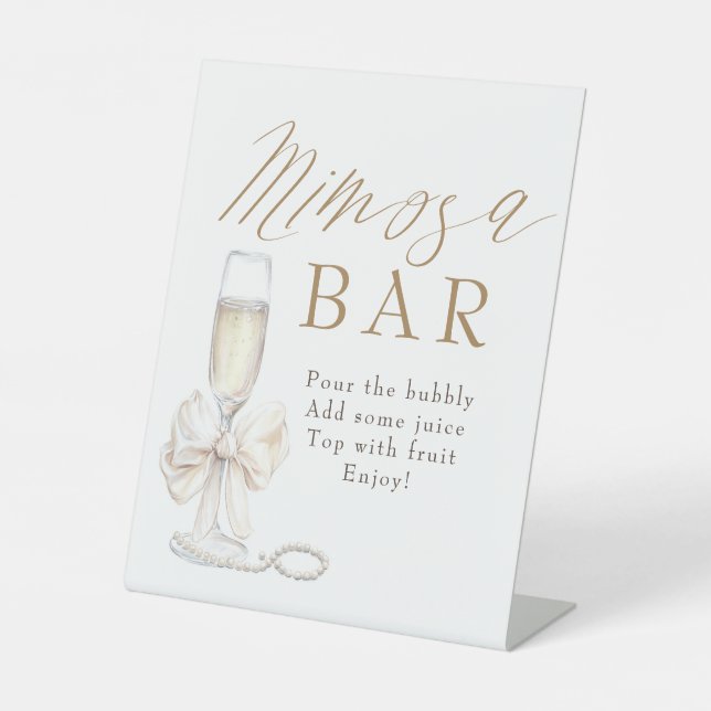 Perlen und Prosecco Vintage Mimosa Bar Schild (Vorderseite)