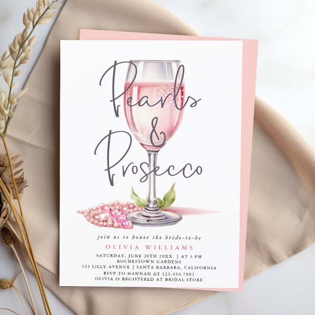Perlen und Prosecco Wasserfarbe Rosa Brautparty Einladung (Von Creator hochgeladen)