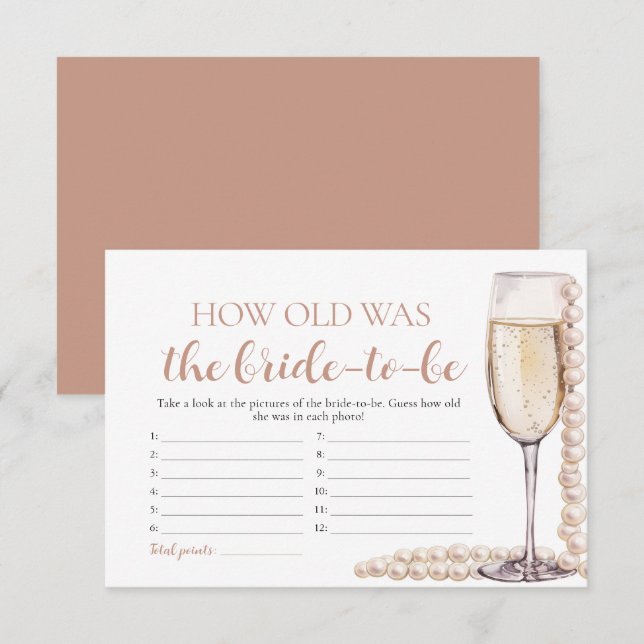 Perlen und Prosecco wie alt war das Brautspiel Einladung (Vorne/Hinten)