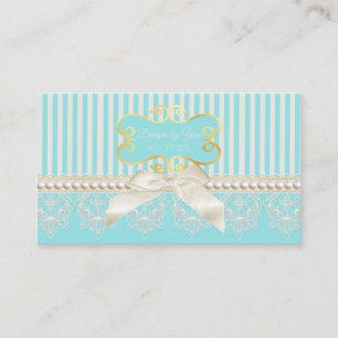 Perlen und Spitze Aqua Streifen Creme Schleife Bou Visitenkarte