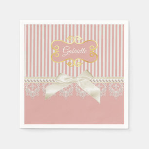 Perlen und Spitzen Pink Streifen Cream Bow und Nam Serviette