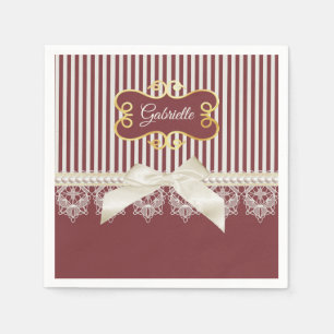 Perlen und spitzen rote Streifen, Bow und Name Serviette