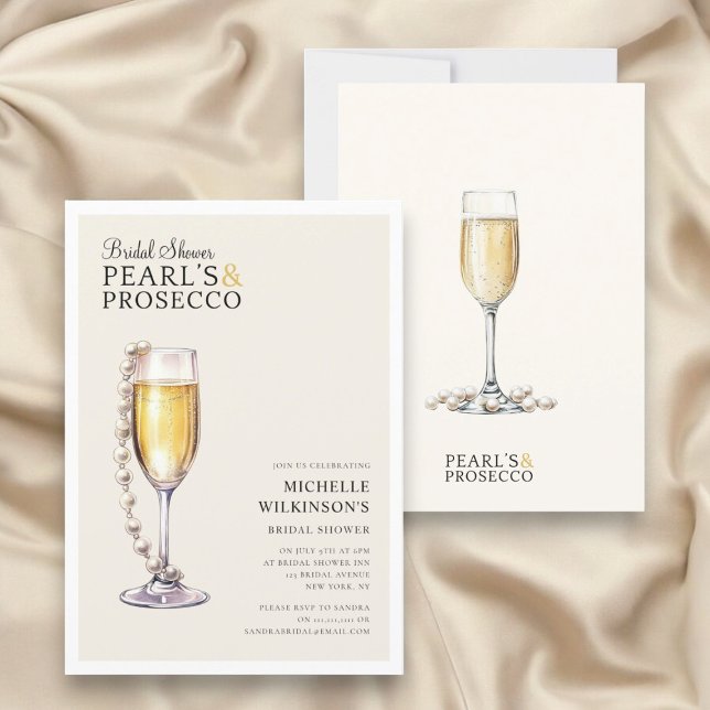 Perlen und Staatsanwaltschaft modern minimal Einladung (fun modern minimal pearls and prosecco wedding bridal shower invitation )