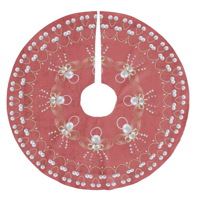 Perlen-Weihnachtsengel Freude-der roten Polyester Weihnachtsbaumdecke (Vorderseite)