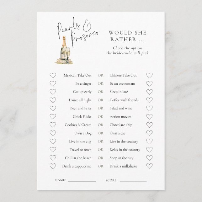 Perlen würden eher Brautparty Game Card Einladung (Vorderseite)