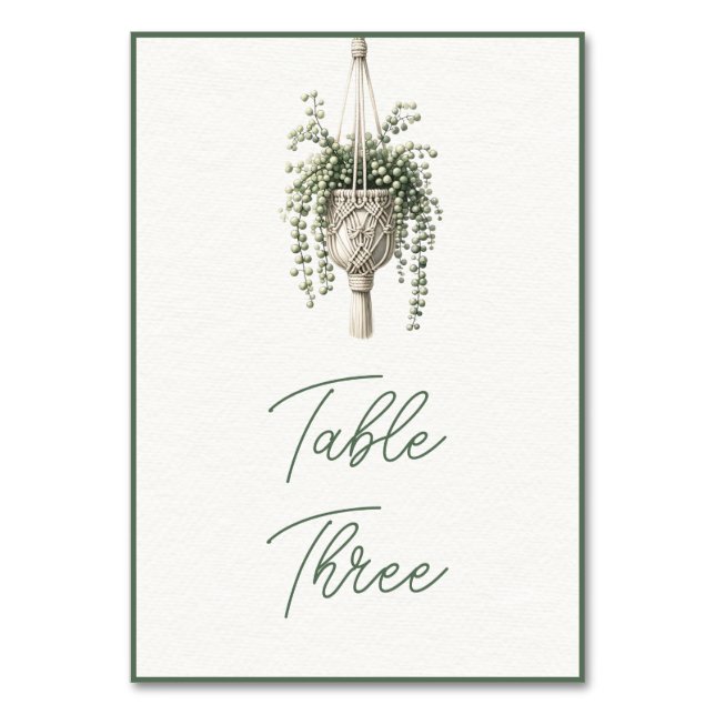 Perlenfolge: Boho Chic Botanical Greenery Tischnummer (Vorderseite)
