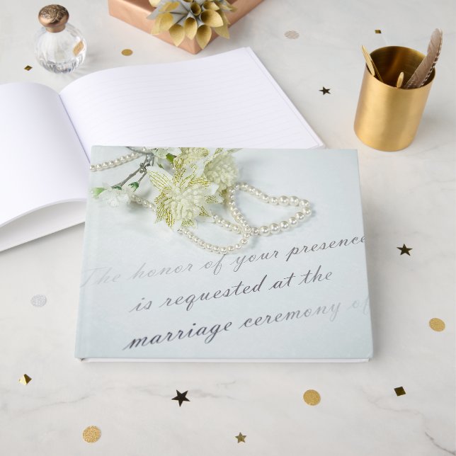Perlenherz auf Hochzeitseinladung Gästebuch (Vorderseite Offen)