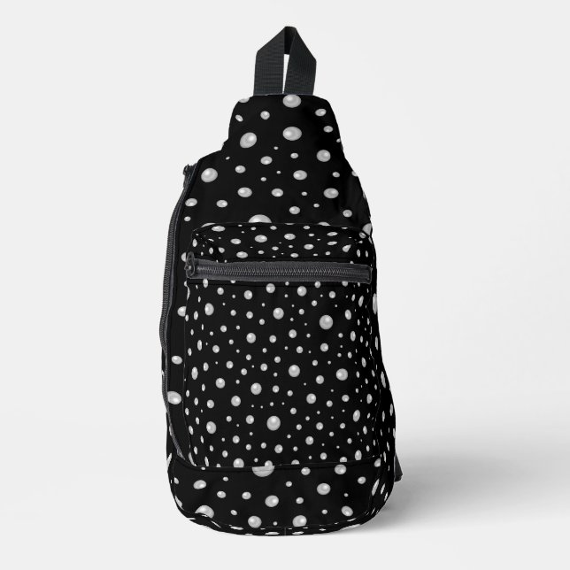 Perlenmuster auf schwarzem Hintergrund Crossbody Bag (Vorderseite)