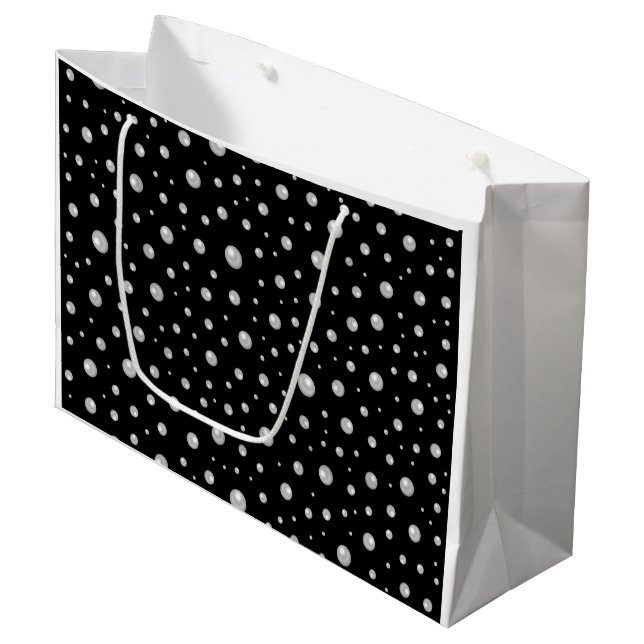 Perlenmuster auf schwarzem Hintergrund Große Geschenktüte (Vorderseite Schrägansicht)