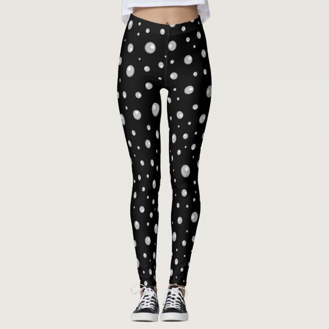 Perlenmuster auf schwarzem Hintergrund Leggings (Vorderseite)