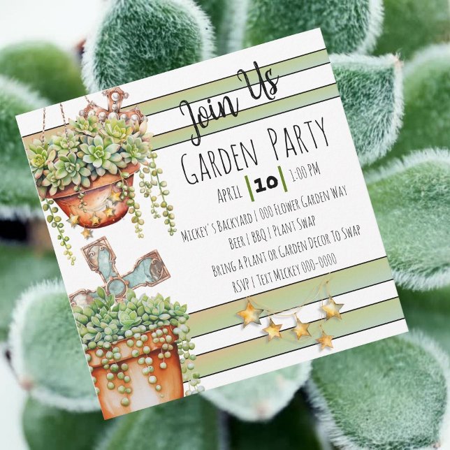 Perlenschmuck und rustikale Gartendekoration Einladung (Cute customizable garden party invitation with succulents and stars.  Perfect for spring gatherings.)