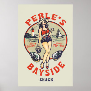 "Perle's Bayside Oyster Shack" Niedlich, Retro Sea Poster