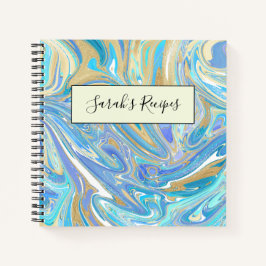 Perlescent Aqua & Gold flüssige Marmor Notizbuch