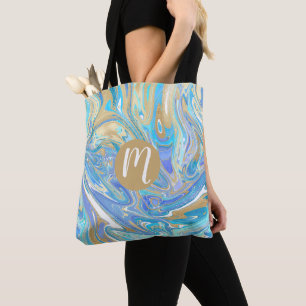 Perlescent Aqua & Gold Liquid Marmor Monogram