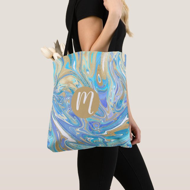 Perlescent Aqua & Gold Liquid Marmor Monogram (Von Nahem)