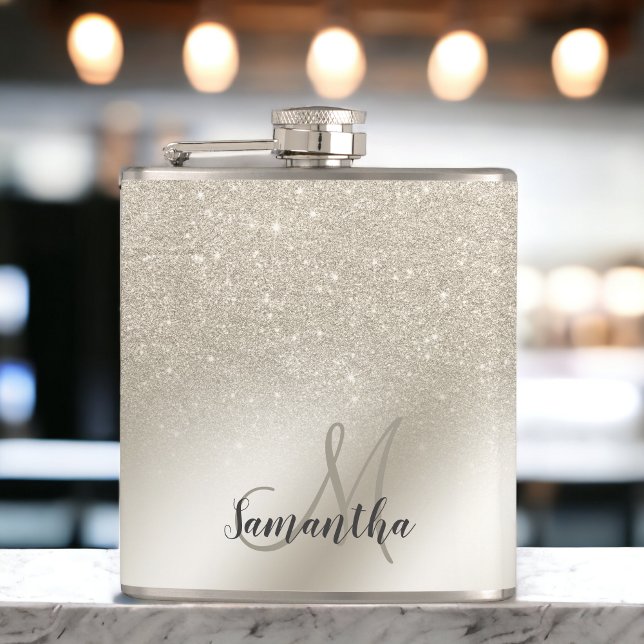 Perlfresser Glitzer ombre Metallic-Folie Monogramm Flachmann (pearl ivory glitter ombre metallic foil monogram flask)
