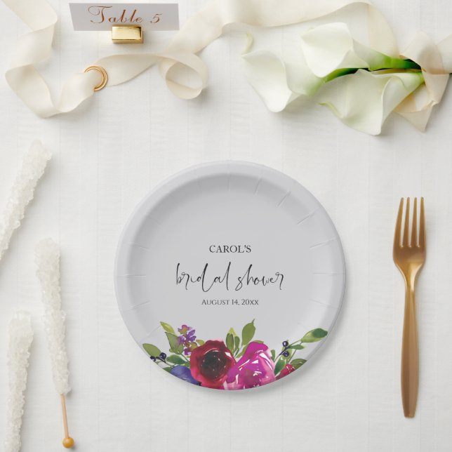 Perlgraue Wasserfarben-Blumen-Papierplatte Pappteller (Hochzeit)