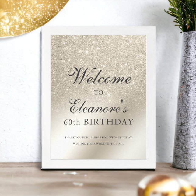 Perlmehl-Glitzer - metallisches Begrüßungstag Poster (pearl ivory glitter metallic welcome birthday poster)