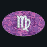 Perlmuttjungfrau-Tierkreis auf rosa Ovaler Aufkleber<br><div class="desc">Ein Perlmutt wie Jungfrau-Tierkreis-Zeichen auf Digital-Tarnung im rosa lila und pinkfarbenen Hintergrund. Ein moderner städtischer girly Artentwurf für eine große kundenspezifische Hautgeschenkidee. Stickereientwürfe sind in einer Auswahl der populären Farbwahlen verfügbar. Verwenden Sie die Verbindung "fragen dieses Designers", um mit uns mit Ihren speziellen Entwurfsanträgen in Verbindung zu treten, oder für...</div>