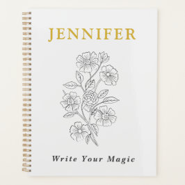 Perlmuttweißes Notizbuch mit Goldlinie – Elegant Planer