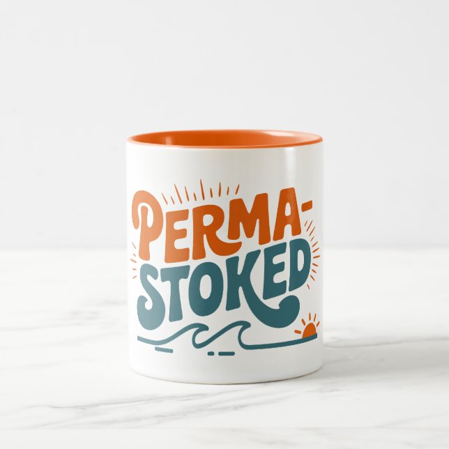 Perma-Stoked Wellen Zweifarbige Tasse (Mittel)