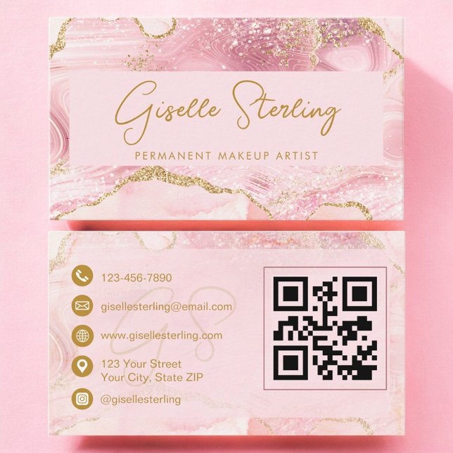 Permanent Makeup Artist Blush Pink Achat QR Code Visitenkarte (Von Creator hochgeladen)
