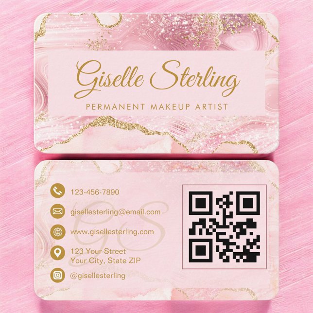 Permanent Makeup Artist Pink Gold Achat QR Code Visitenkarte (Von Creator hochgeladen)