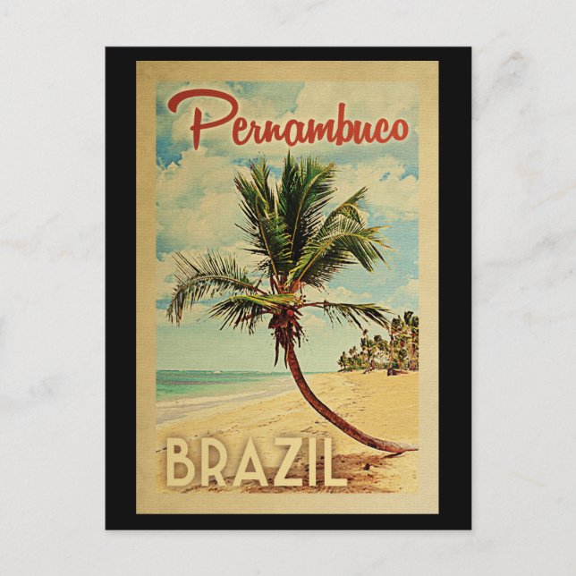 Pernambuco Palm Tree Vintage Reise Postkarte (Vorderseite)