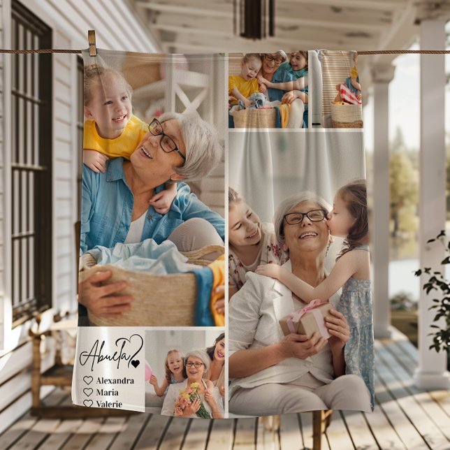 Peronalized 5 Photo Abuela Minimalist Line Art Fleecedecke (Von Creator hochgeladen)