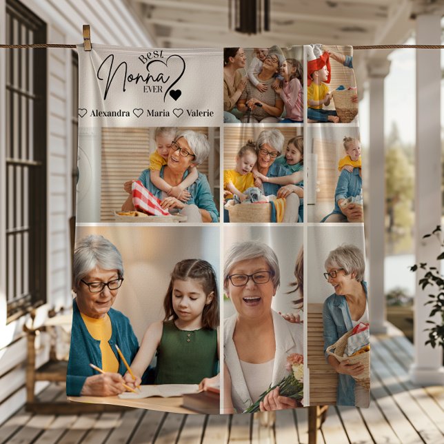 Peronalized 8 Photo Best Nonna Ever Minimalist Fleecedecke (Von Creator hochgeladen)