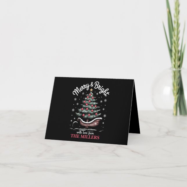 Peronalized Christmas Sleigh Tree Merry & Bright Karte (Vorderseite)