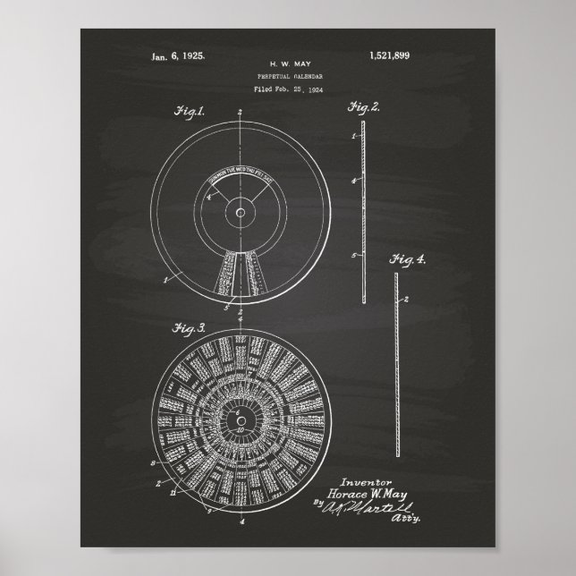 Perpetual Calendar 1925 Patent Art Chalkboard Poster (Vorne)