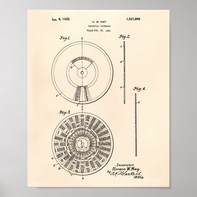 Perpetual Calendar 1925 Patent Art Old Peper Poster (Vorne)