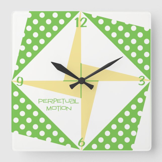Perpetual Motion - Green & Peach Quadratische Wanduhr (Vorderseite)