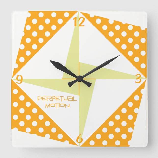 Perpetual Motion - Orange Quadratische Wanduhr (Vorderseite)