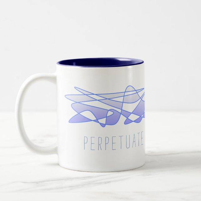 "Perpetuate positive vibes" Blaue Lila Kunst Zweifarbige Tasse (Links)