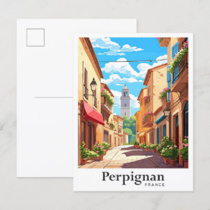 Perpignan Frankreich Kunst Vintage Reise Illustrat Postkarte