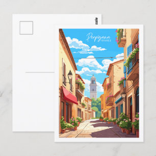 Perpignan Frankreich Vintage-Reiseort-Illustration Postkarte